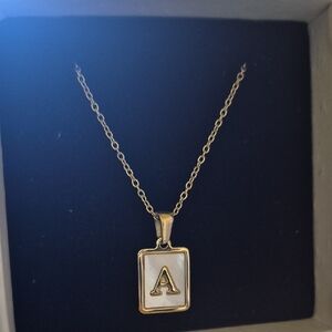 Gold Initial 'A' Rectangle Pendant Necklace - Women's Jewelry